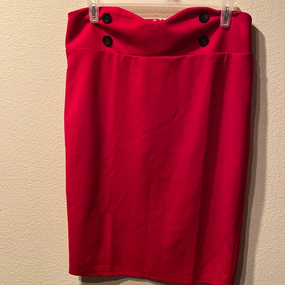 Red Solid Button Detail, Bodycon Skirt